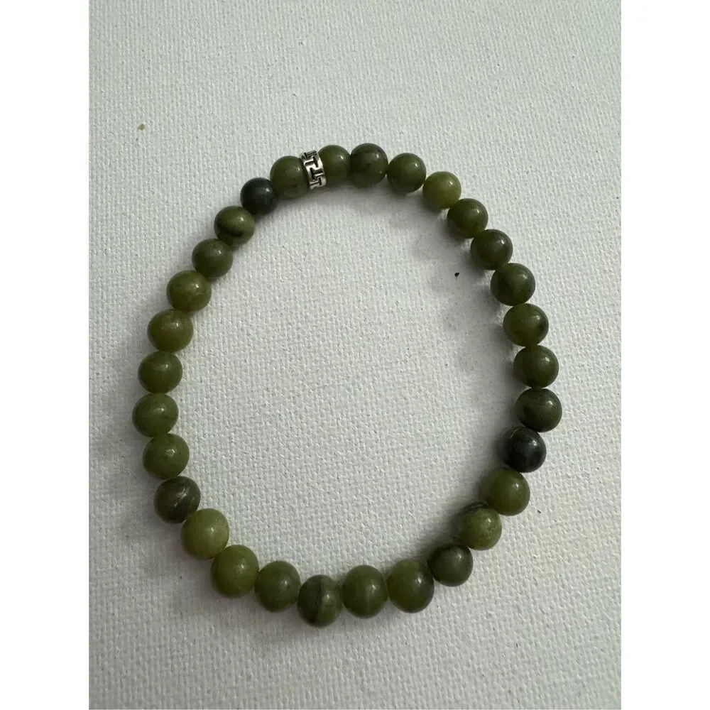Women's Dark Green Earthy Stone Beaded Stretchy Slip On Bracelet Boho